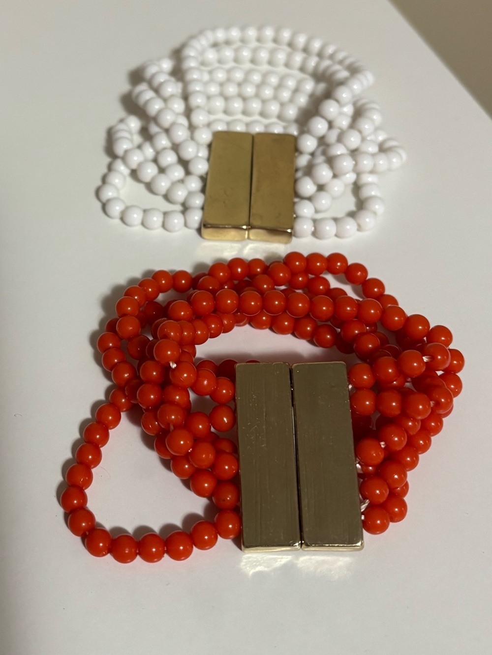 Beaded Magnetic Closure Bracelet Set - White & Red